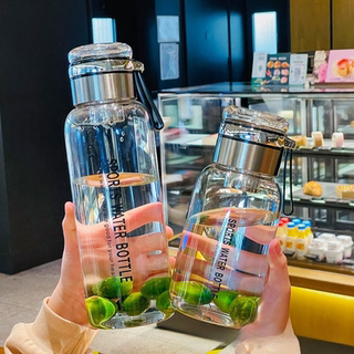 1000ml大容量户外便携水杯透明玻璃泡茶杯耐高温提绳茶水分离杯