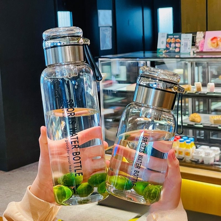 1000ml大容量户外便携水杯透明玻璃泡茶杯耐高温提绳茶水分离杯