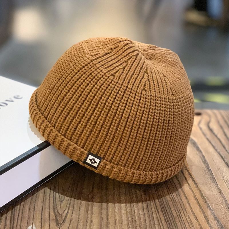 秋冬短款圆顶棕色针织帽毛线帽子男女保暖套头冷帽薄款瓜皮帽雅痞