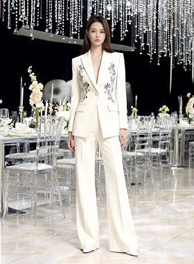 名媛风西服套装2026新款钉珠钻亮片一粒扣西装外套长裤通勤两件套