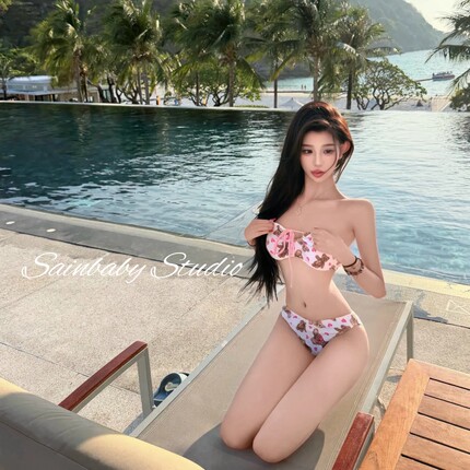 Sainbaby【小熊奶糖】卡通度假性感挂脖聚拢比基尼泳衣两件套装女
