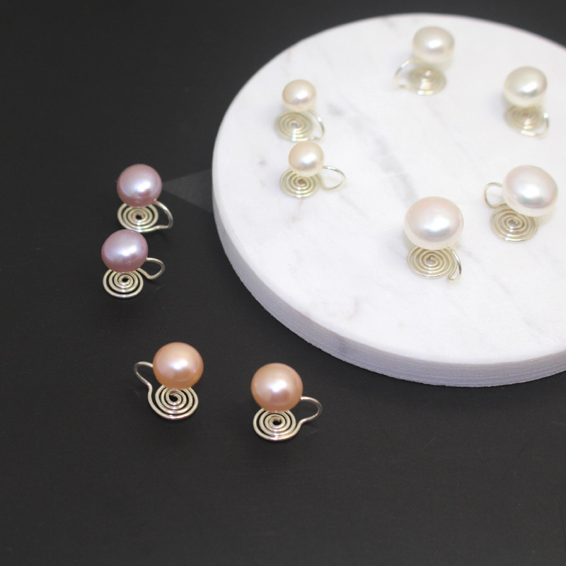 蚊香盘925纯银天然淡水珍珠耳环