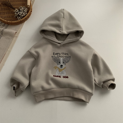 韩版秋冬男女童加绒小狗卫衣