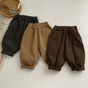 淘气小妞抓绒男童裤子秋冬2026新款儿童女童宝宝休闲裤萝卜裤森系