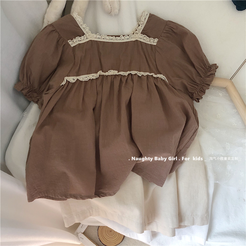 韩版夏季新款女童洋气娃娃衫儿童小女孩宝宝纯棉衬衫短袖上衣薄款