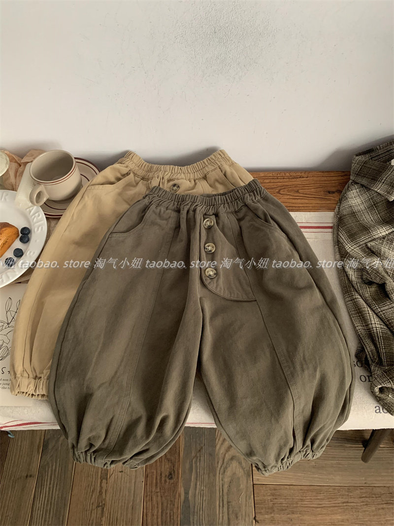 淘气小妞男女童裤子春秋韩版2026新款小孩宝宝洋气休闲灯笼裤宽松