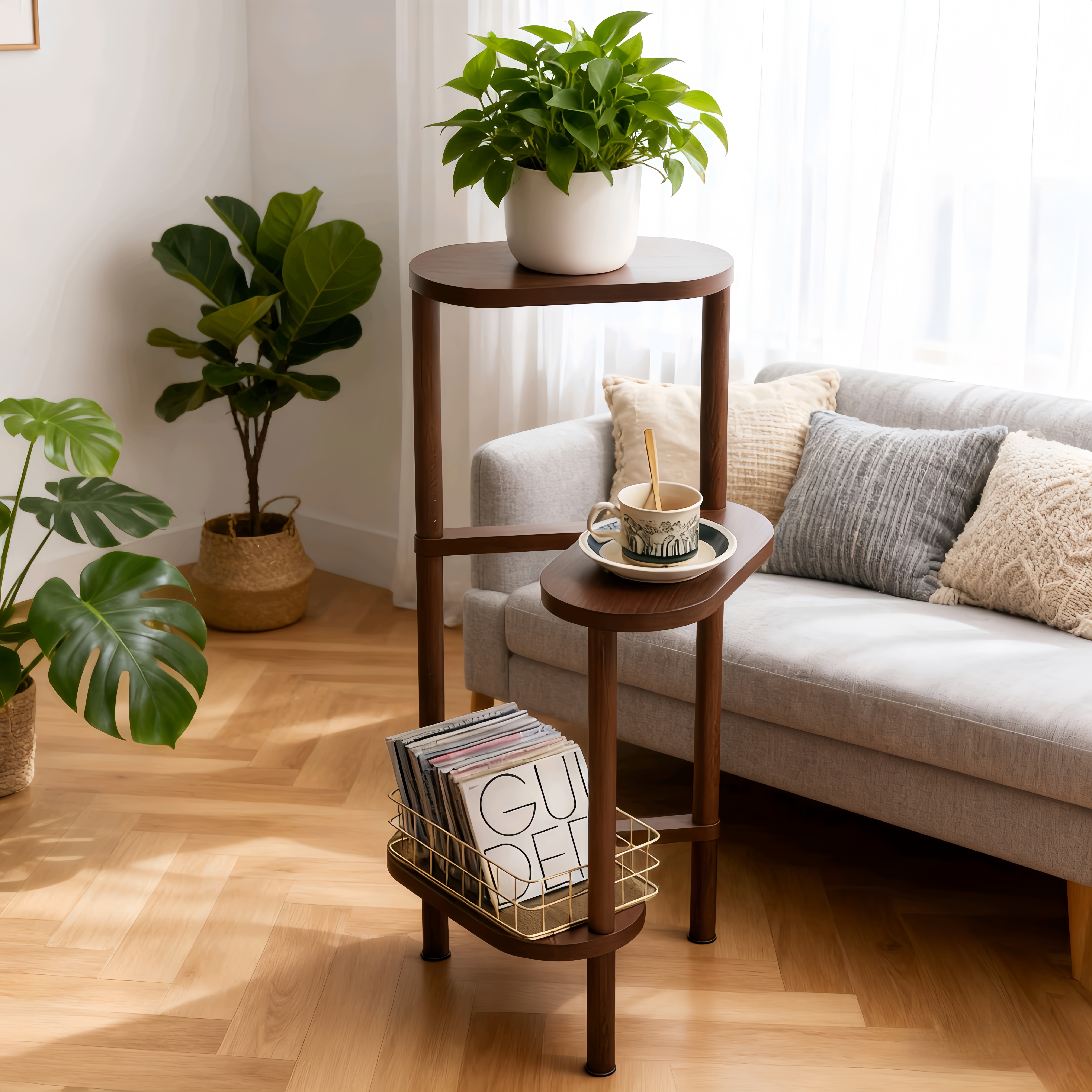 实木花架落地式盆栽摆放架家用绿植收纳展示架客厅多层简易整理架