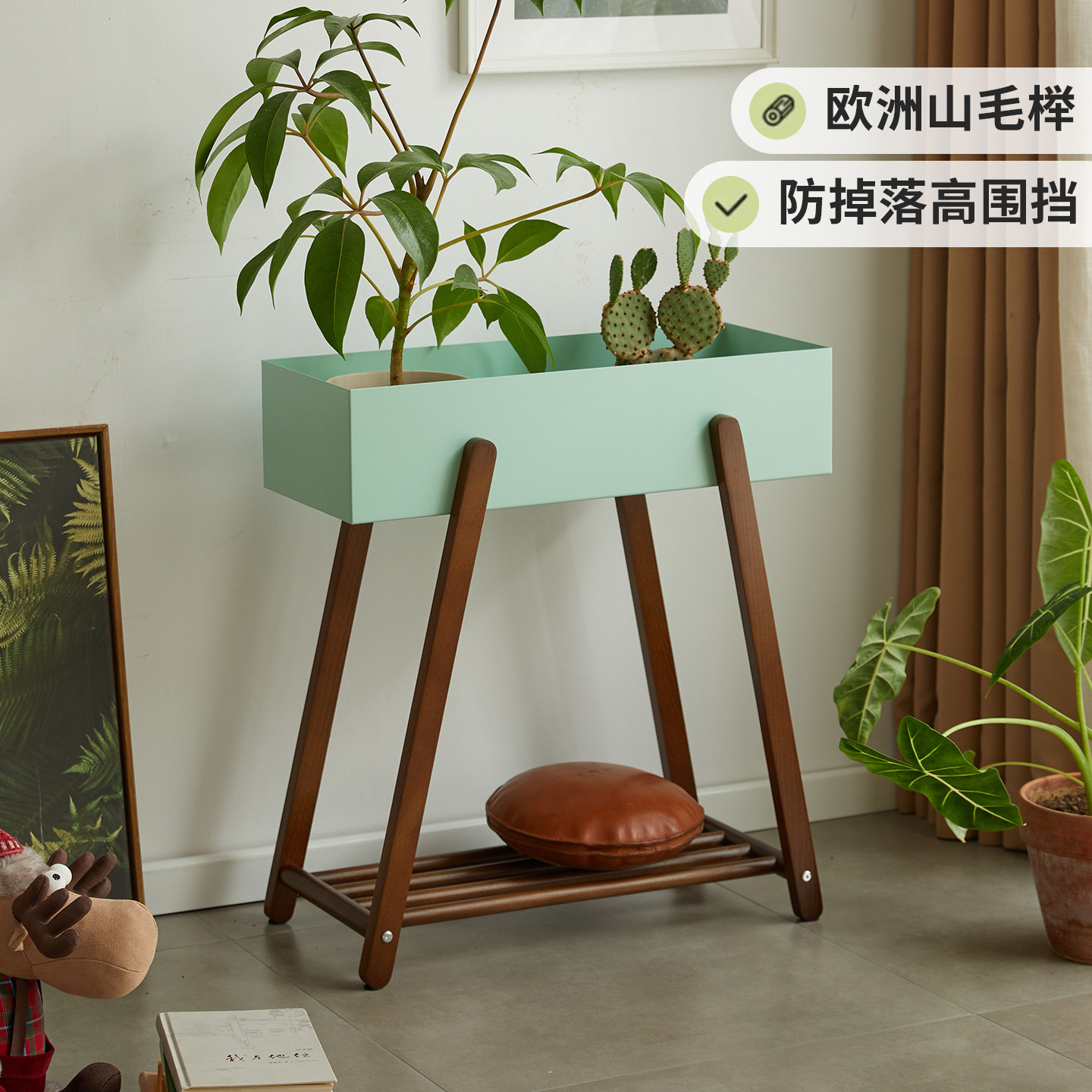家用中古风花架落地式客厅置物架
