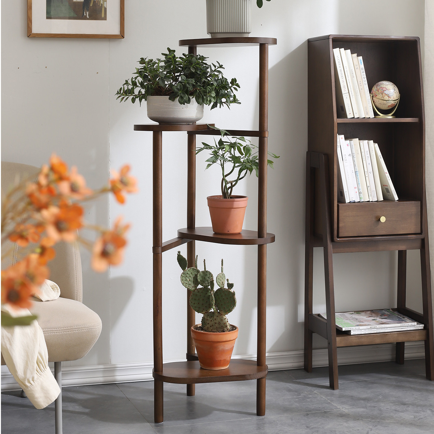 实木花架客厅落地式家用阳台多层花盆托架室内植物盆栽摆放置物架