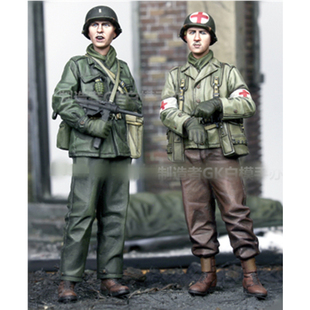 1/35树脂人物模型二战美军救援步兵与医疗兵人GK白模手办摆件130