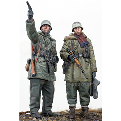 1/35人物模型WW2德国WSS装甲师掷弹兵二人组合GK白模手办摆件173