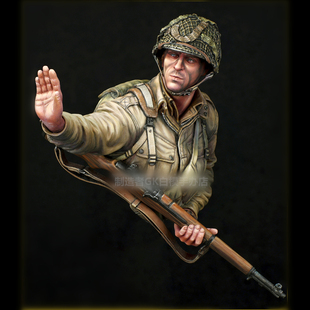1/10二战兵人半身胸像1944美军诺曼底空降士兵GK白模手办摆件X33