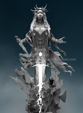 科幻女巫祭司75MM树脂人物模型湖中女王巫师GK白模手办摆件Y116