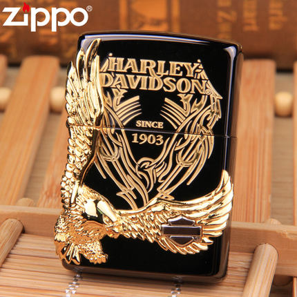 ZIPPO原装正品打火机 黑冰镀金贴章哈雷大侧鹰 限量版 珍藏版正版