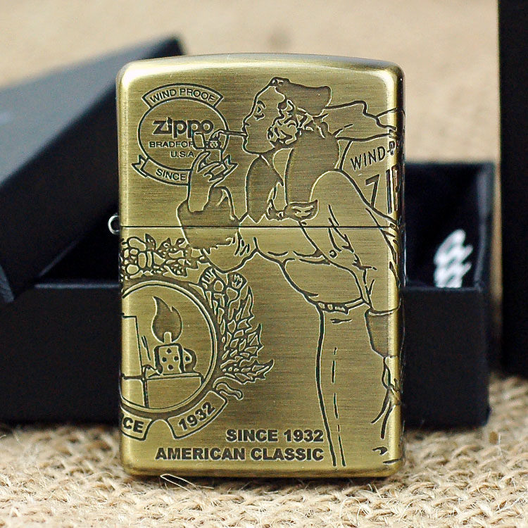 ZIPPO打火机正版 日版 黄铜四面加工 风中女郎 风女 美国原装正品