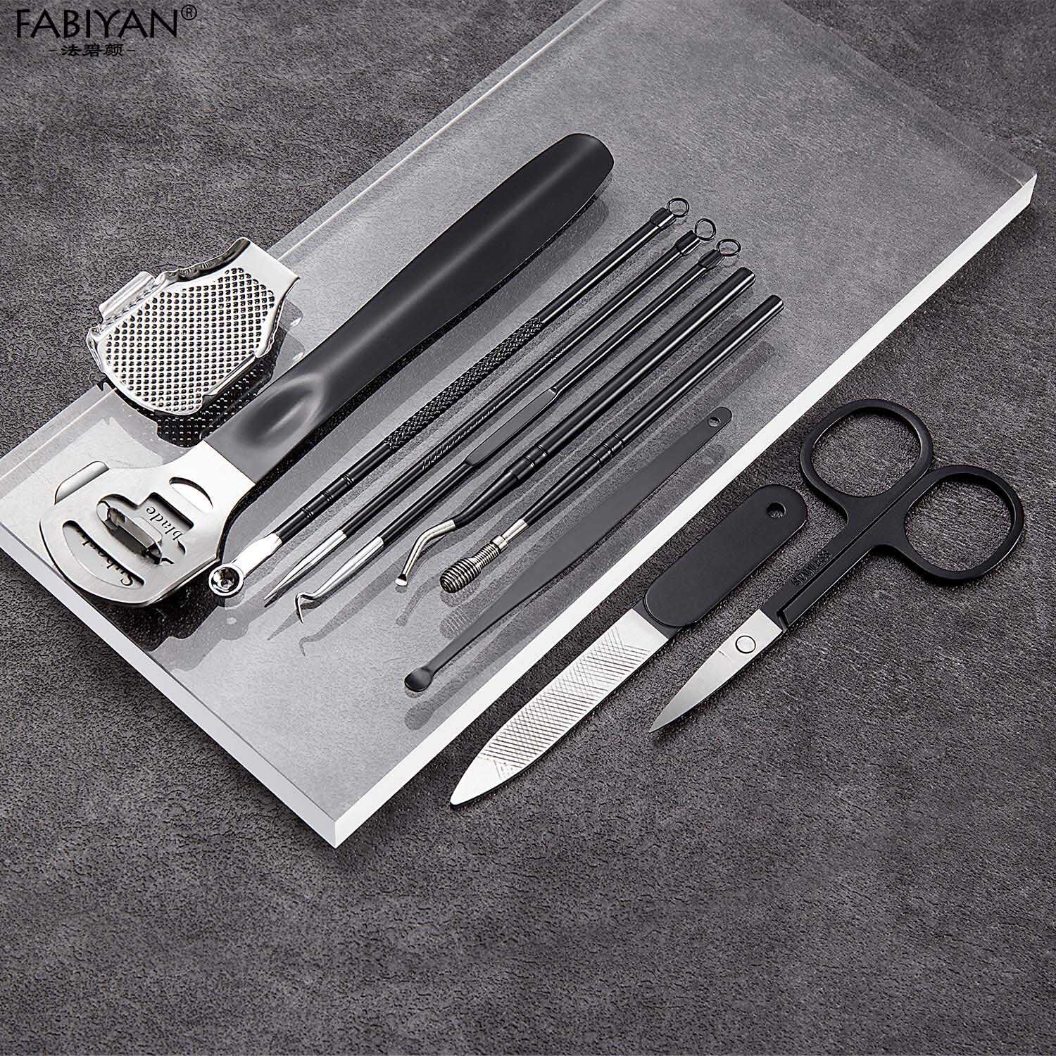 손톱깎이 블랙 뷰티 세트 가정용 스테인레스 스틸 다기능 귀 국자 손톱깎이 페디큐어 칼 관리 도구