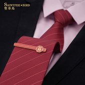 新款 新郎伴郎婚宴配饰 扣新中式 结婚领带夹男士 高档简约红色喜字袖