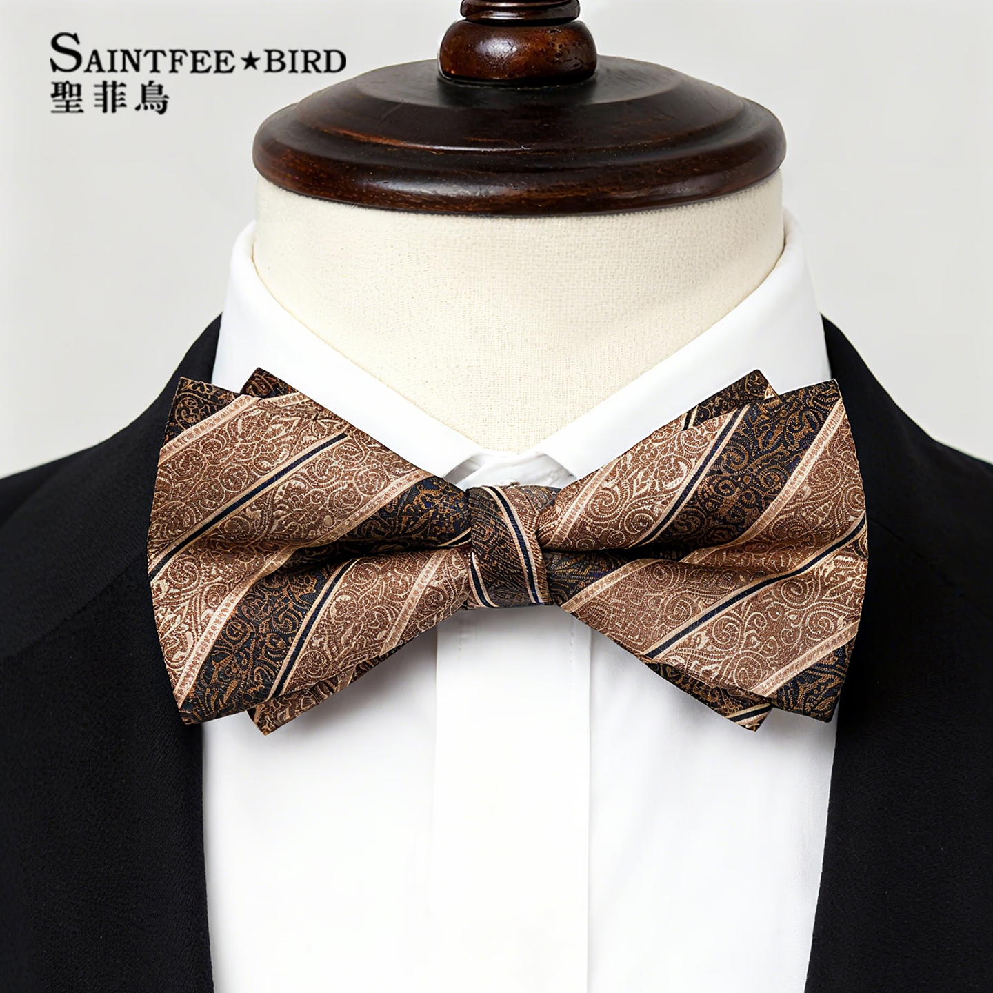 咖色条纹领结男士复古结婚