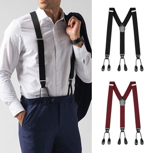 胖人胖子成人吊裤 男式 西裤 背带夹肩带裤 带复古英伦 背带商务纽扣款