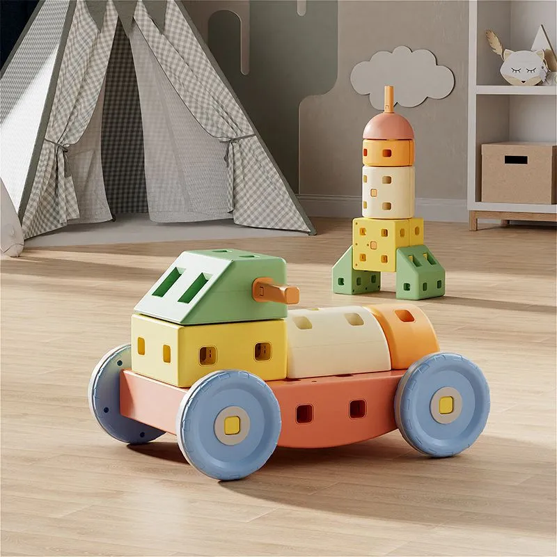 积木车玩具男孩女孩周岁多功能车生日礼物1一6岁儿童益智大颗粒