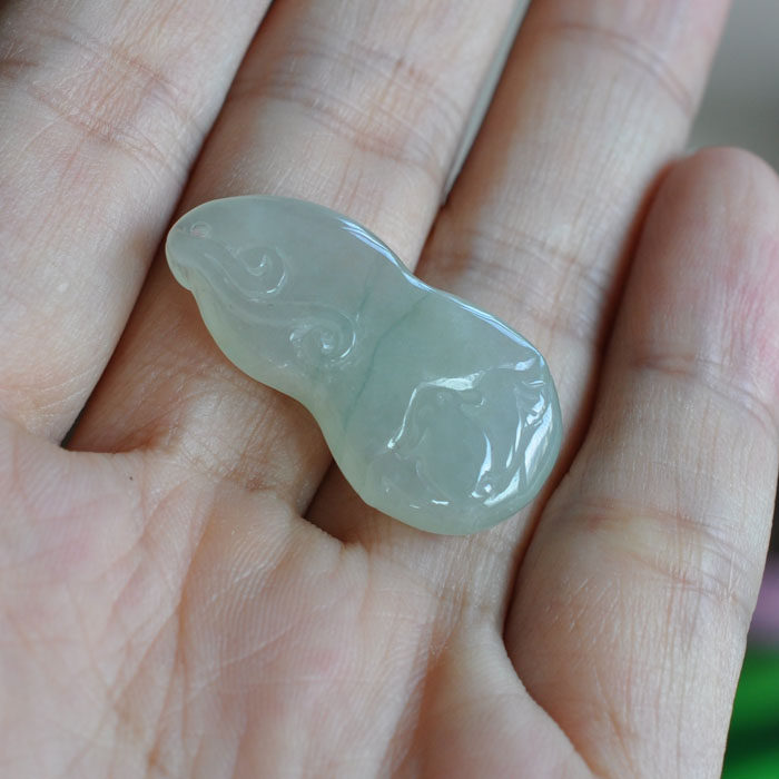 天然翡翠A货缅甸冰糯浅绿葫芦福禄带证书包邮