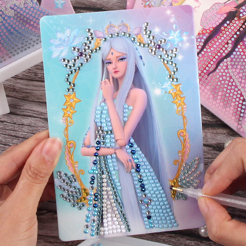 叶罗丽钻石画女孩冰公主手工制作diy材料包幼儿童点钻粘贴画玩具