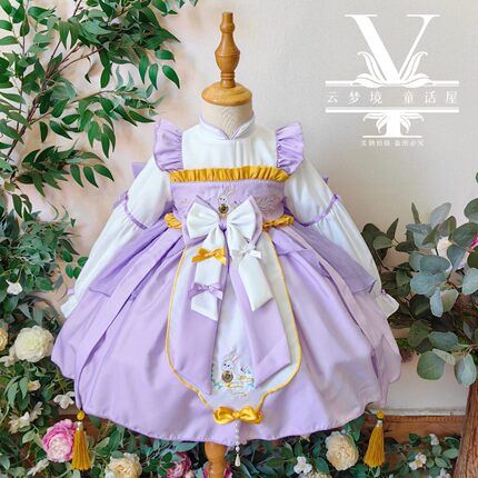 2024年春季新款紫色汉服洛丽塔连衣裙女童中式蓬蓬公主裙生日礼服