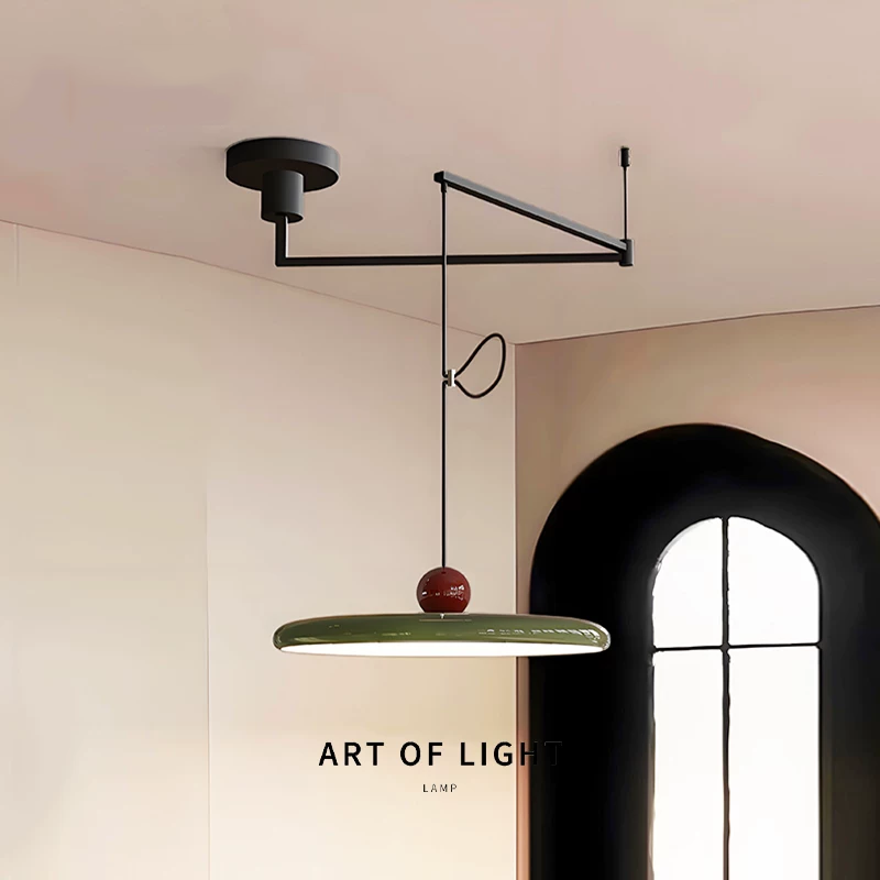 新款飞碟摇臂餐厅吊灯现代简约餐桌灯法式复古餐厅可移位护眼灯具