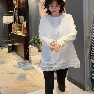 中长款 打底衫 内搭上衣潮 大版 欧货纯白4秋冬设计感显瘦T恤宽松长袖