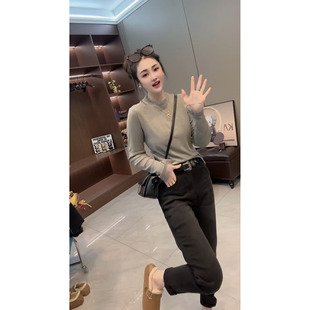 T流行爆款 欧货花边领长袖 2025秋冬新款 女款 上衣 t恤内搭纯色打底衫