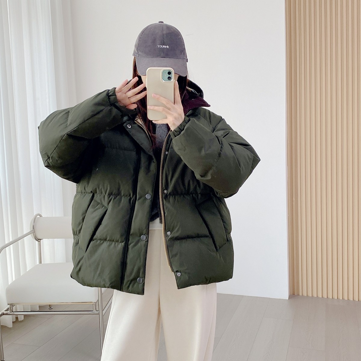 木鱼自制~现货秒发bar正确版加厚鹅绒巴恩风可拆帽宽松保暖羽绒服