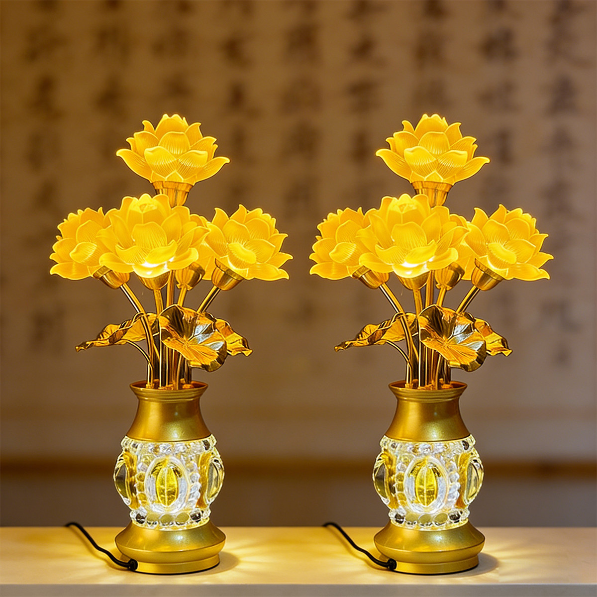 佛灯佛前供灯家用黄光仿琉璃莲花灯佛灯佛堂观音插电式led长明灯