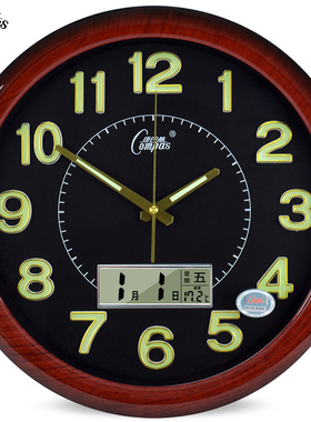 康巴丝静音夜光日历挂钟表万年历客厅卧室办公壁挂装饰时钟石英钟