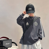 中大童韩版 2025新款 宽松休闲男孩外穿 男童深色浅秋卫衣春秋装 童装