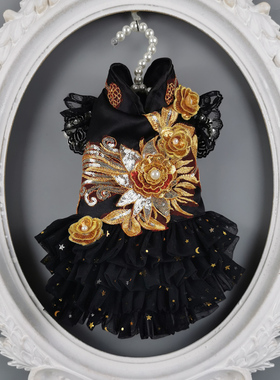 黑色立体刺绣宠物旗袍  泰迪 猫 比熊 斗牛 约克夏 狗狗 秋冬衣服