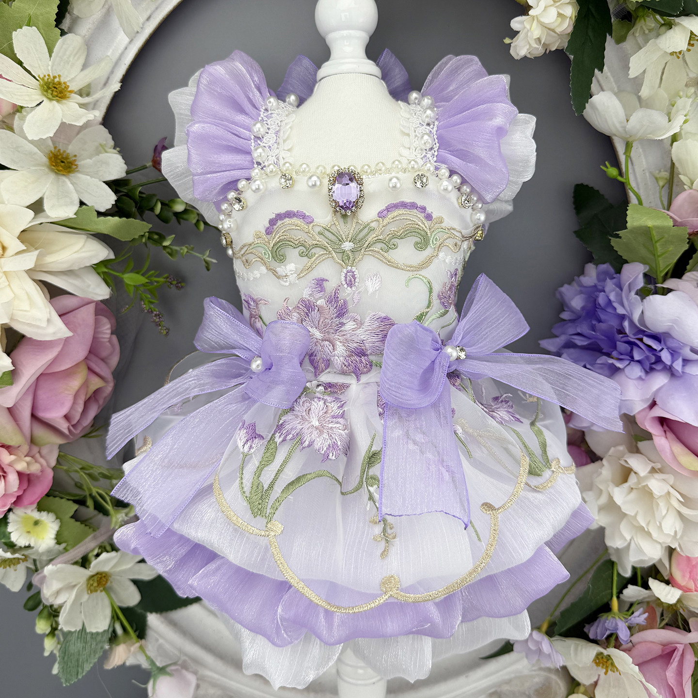 私宠手作鸢尾花宠物狗狗国风裙子泰迪贵宾比熊小约小马薄款公主裙