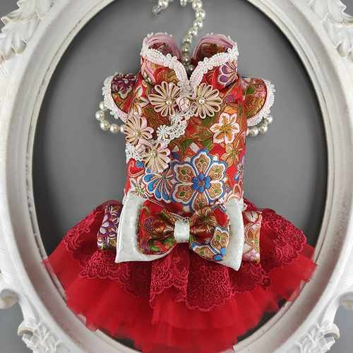 Частная рука для домашних животных -Сделано гексагональное цветочное питомец Cheongsam Teddy Mear Beauty Cat Dog Dog Одежда Осенняя и зимняя тепло