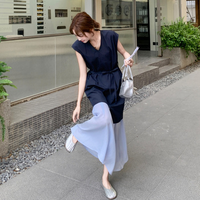 实拍不规则无袖背心连衣