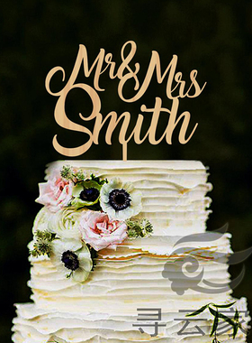木质英文名字母牌婚礼MrMrs姓氏cake topper蛋糕插牌