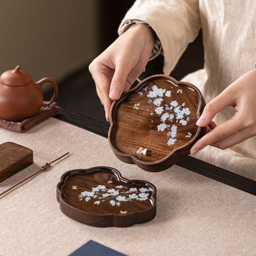 北美黑胡桃创意壶承旋转摆件蝴蝶小型干泡盘紫砂壶隔热垫茶具配件