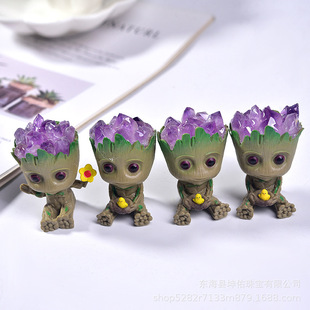 天然摆件水晶簇碎石格鲁特树人手办现货