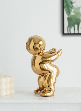 现代简约电镀陶瓷抽象人物运动健儿胖子书挡样板间家居民宿摆件