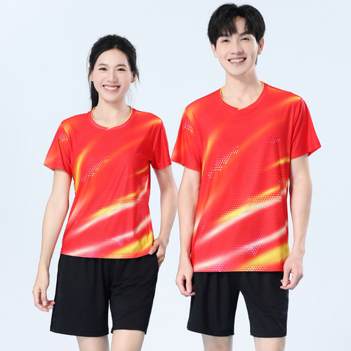 红色速干匹克球服套装定制印字