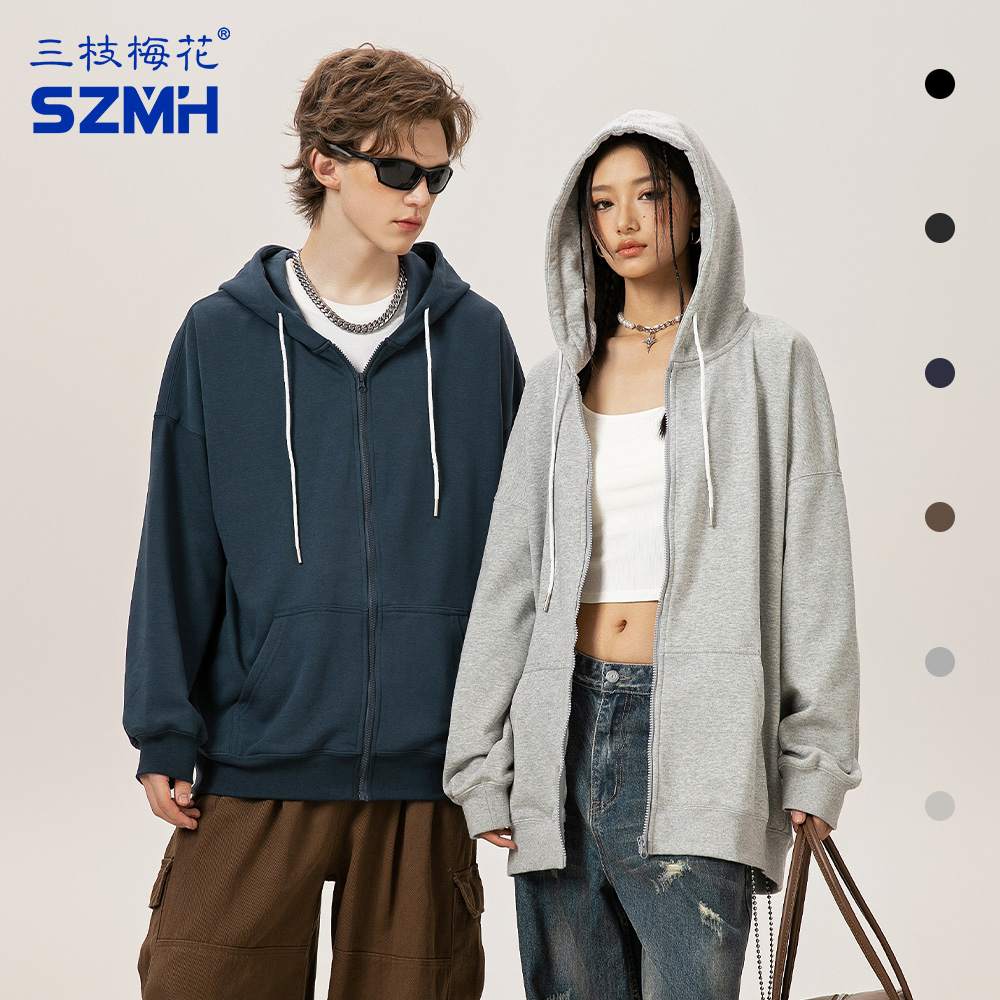 三枝梅花连帽卫衣男宽松拉链开衫外套女秋冬新款休闲运动服情侣款