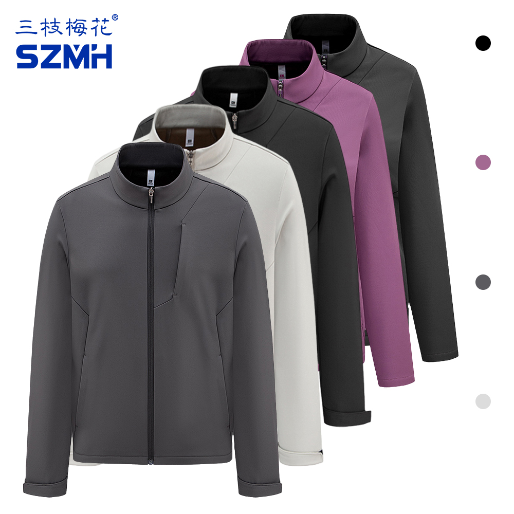 三枝梅花速干运动外套男宽松保暖立领夹克轻量软壳上衣女休闲服秋