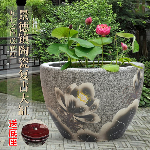 景德镇陶瓷鱼缸特大号客厅养鱼盆户外鱼缸睡莲荷花缸庭院老式水缸 - 封面