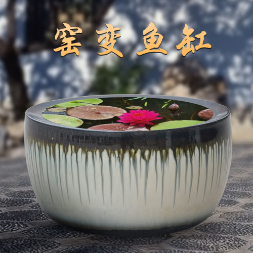 造景客厅小型圆形睡莲盆陶瓷鱼缸