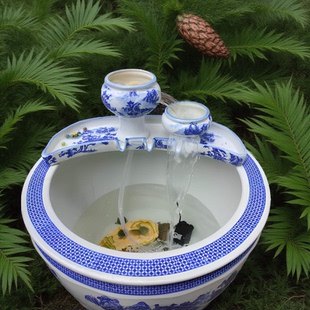 包邮水缸循环过滤器流水瀑布陶瓷摆件古法养鱼缸增氧循环过滤陶罐