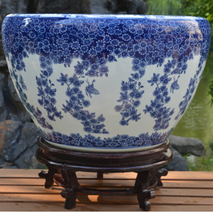 包邮特价正宗景德镇陶瓷鱼缸金鱼乌龟缸特大号水族箱送底座增氧泵