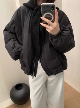 设计感高端欧货女装2025冬季新款针织帽长袖双口袋百搭羽绒服2526